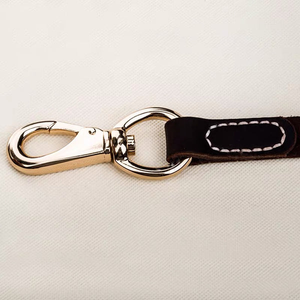 Cowhide dog leash medium and large dog dog golden edging  - Dark brown
