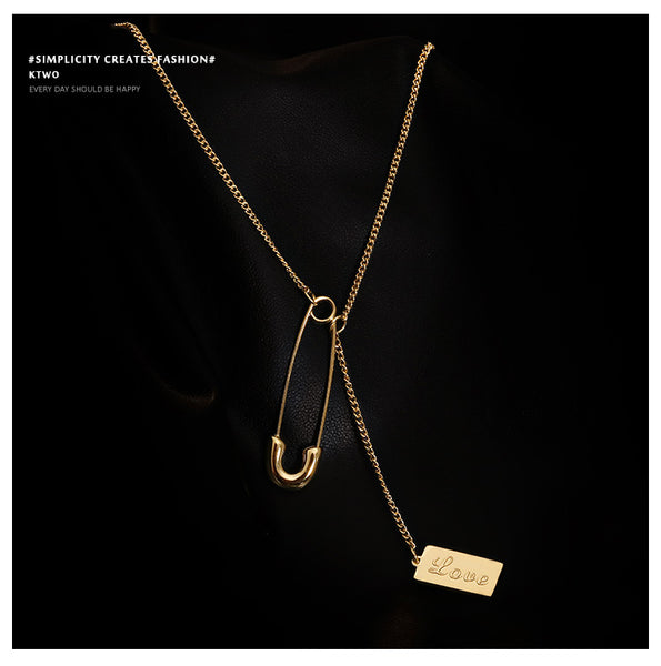 Safety Pin With Love Pendant Necklace