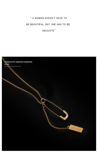 Safety Pin With Love Pendant Necklace