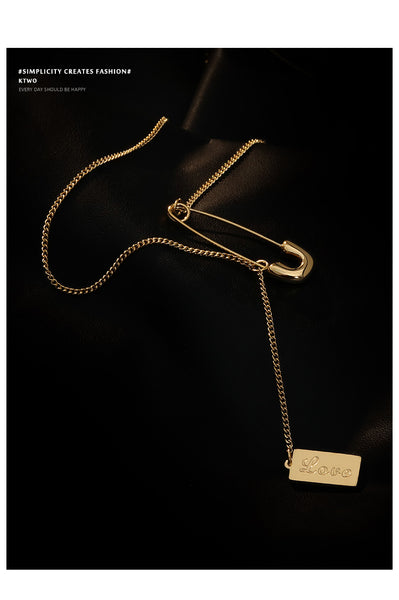 Safety Pin With Love Pendant Necklace